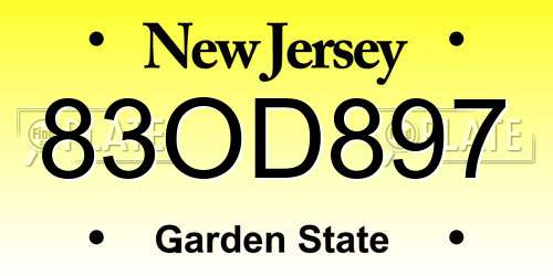 83OD897 New Jersey License Plate