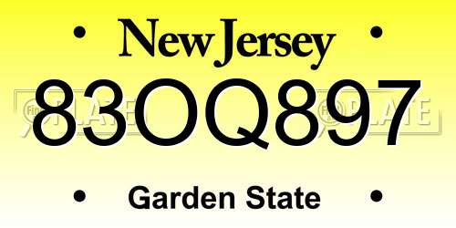83OQ897 New Jersey License Plate