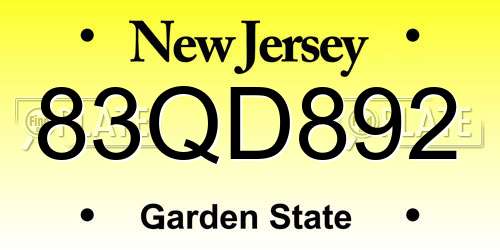 83QD892 New Jersey License Plate
