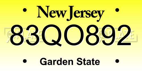 83QO892 New Jersey License Plate