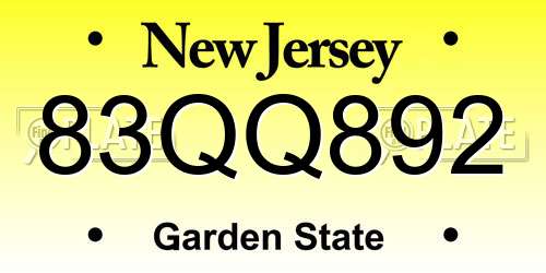 83QQ892 New Jersey License Plate