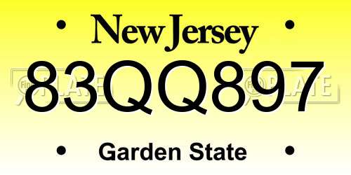 83QQ897 New Jersey License Plate