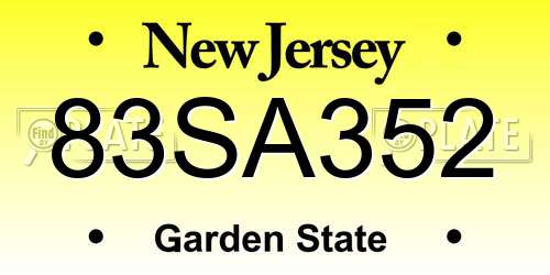 83SA352 New Jersey License Plate