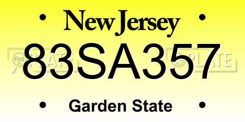 83SA357 New Jersey License Plate