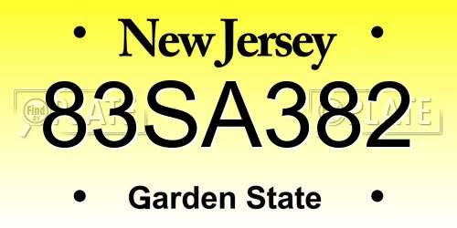83SA382 New Jersey License Plate