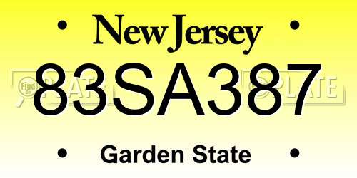 83SA387 New Jersey License Plate