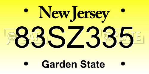 83SZ335 New Jersey License Plate