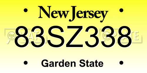 83SZ338 New Jersey License Plate