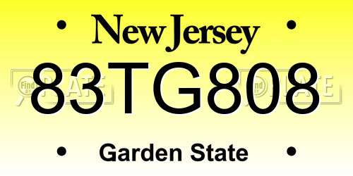 83TG808 New Jersey License Plate