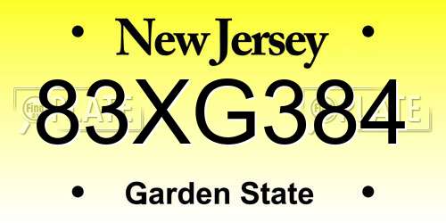 83XG384 New Jersey License Plate