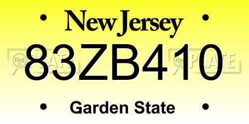 83ZB410 New Jersey License Plate