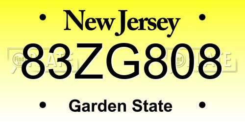 83ZG808 New Jersey License Plate