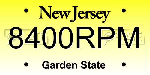 8400RPM New Jersey License Plate