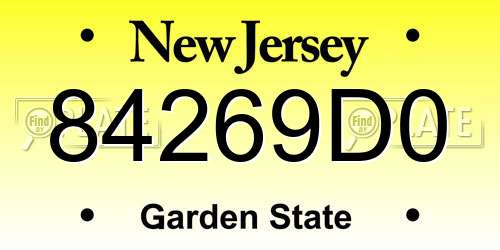 84269D0 New Jersey License Plate