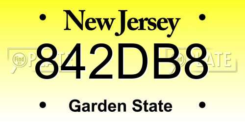 842DB8 New Jersey License Plate