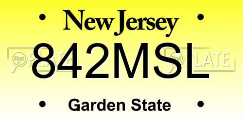 842MSL New Jersey License Plate