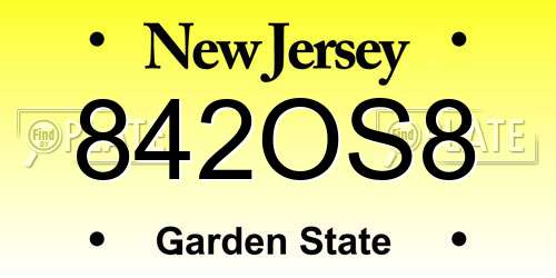 842OS8 New Jersey License Plate