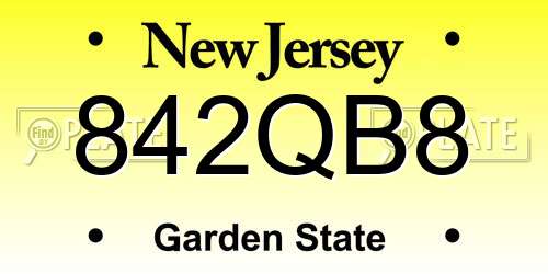 842QB8 New Jersey License Plate