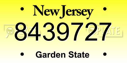 8439727 New Jersey License Plate
