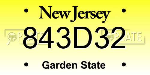 843D32 New Jersey License Plate