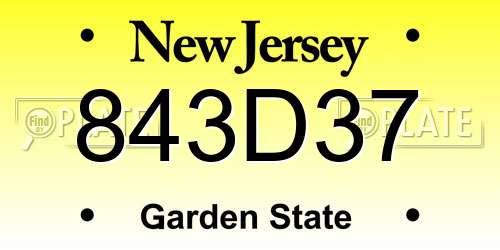 843D37 New Jersey License Plate