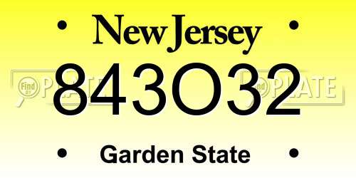 843O32 New Jersey License Plate