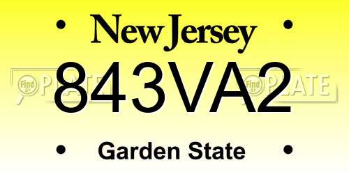 843VA2 New Jersey License Plate