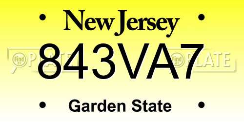 843VA7 New Jersey License Plate