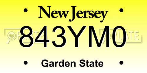 843YM0 New Jersey License Plate