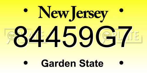 84459G7 New Jersey License Plate