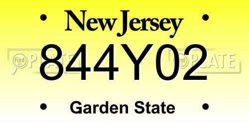 844Y02 New Jersey License Plate