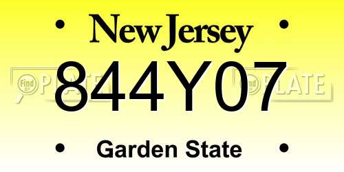 844Y07 New Jersey License Plate