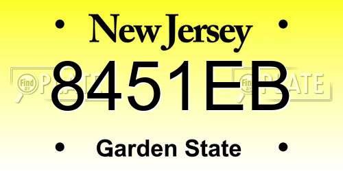 8451EB New Jersey License Plate