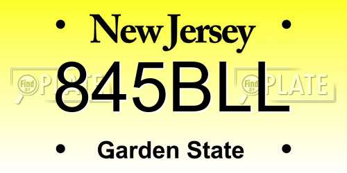 845BLL New Jersey License Plate