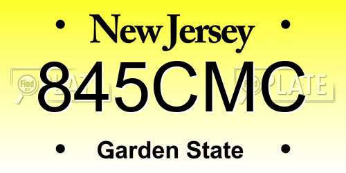 845CMC New Jersey License Plate