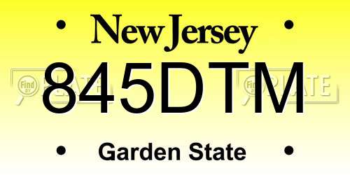 845DTM New Jersey License Plate