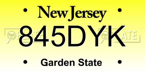 845DYK New Jersey License Plate