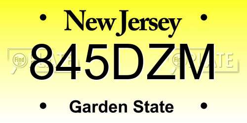 845DZM New Jersey License Plate