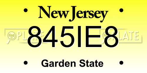 845IE8 New Jersey License Plate
