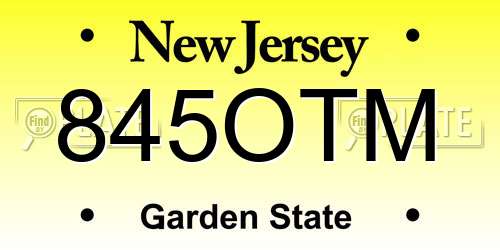 845OTM New Jersey License Plate