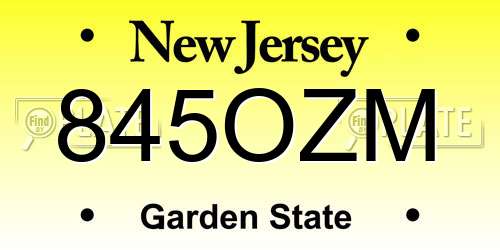 845OZM New Jersey License Plate