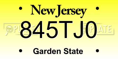 845TJ0 New Jersey License Plate