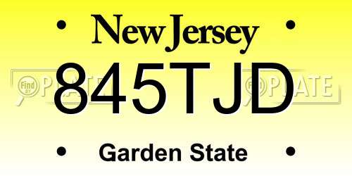845TJD New Jersey License Plate