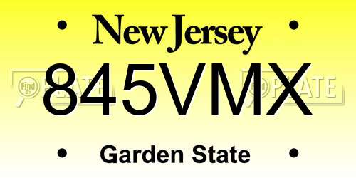 845VMX New Jersey License Plate