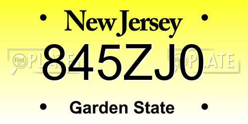 845ZJ0 New Jersey License Plate