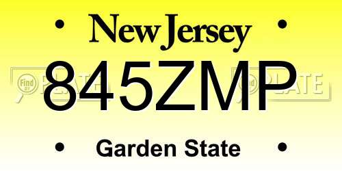 845ZMP New Jersey License Plate