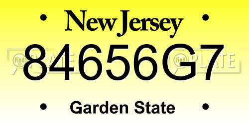 84656G7 New Jersey License Plate