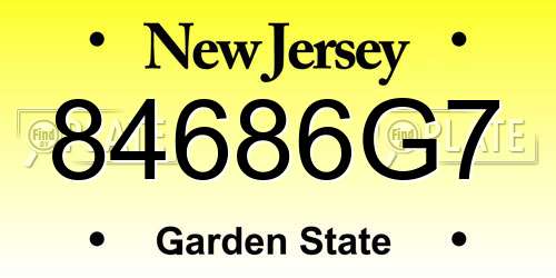 84686G7 New Jersey License Plate