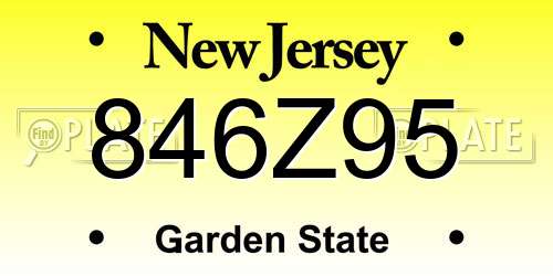 846Z95 New Jersey License Plate