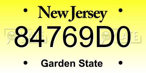 84769D0 New Jersey License Plate
